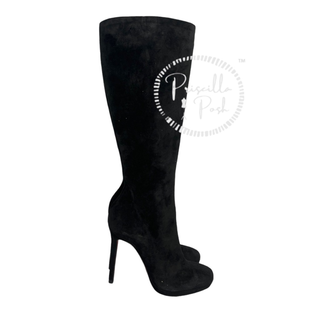 Christian Louboutin Black Suede Tall Heeled Boots Knee High 36